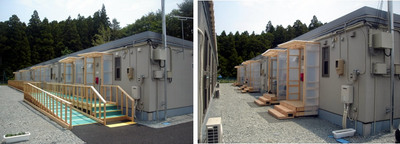 (左）スロープ付き仮設　　（右）住宅スロープなし仮設住宅