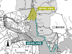 鹿折地区の市街地および沿岸部