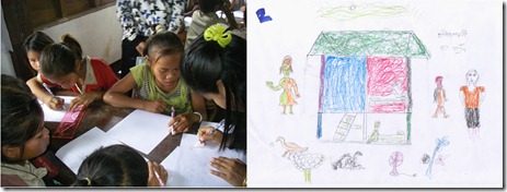 自分たちを取りまく環境を絵にする子どもたち