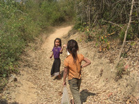 大人の女性だけでなく、子どもも食用林産物を採りに行く