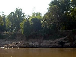 ダム建設の影響で水量が増した川を、舟で渡って辿りつくT村。