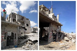 片付かない瓦礫：シュジャイヤ・ワッハ病院前2014年9月及び2015年1月の様子