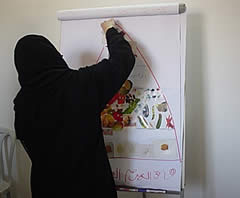 フードモデルを貼り付けていく、実習もありました。