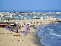 早朝から家族連れで賑わうビーチ