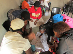 栄養とエイズについてのワークショップ。ARVの服薬には食事が欠かせませんし、健康管理にも食べることは必要です。