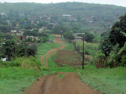 ボドウェの村の中の様子。写真中央あたりには家の敷地の外の土を耕している様子が。もうすぐここにもメイズが植えられます。非常に熱心なボドウェ村の人たち。