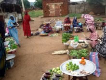 手前の台の上はナスとウリ