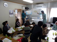 造成地の設計図と模型をもとにした話し合い