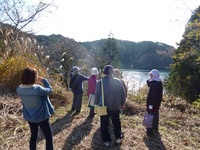 橋が架けられる場所の見学の様子